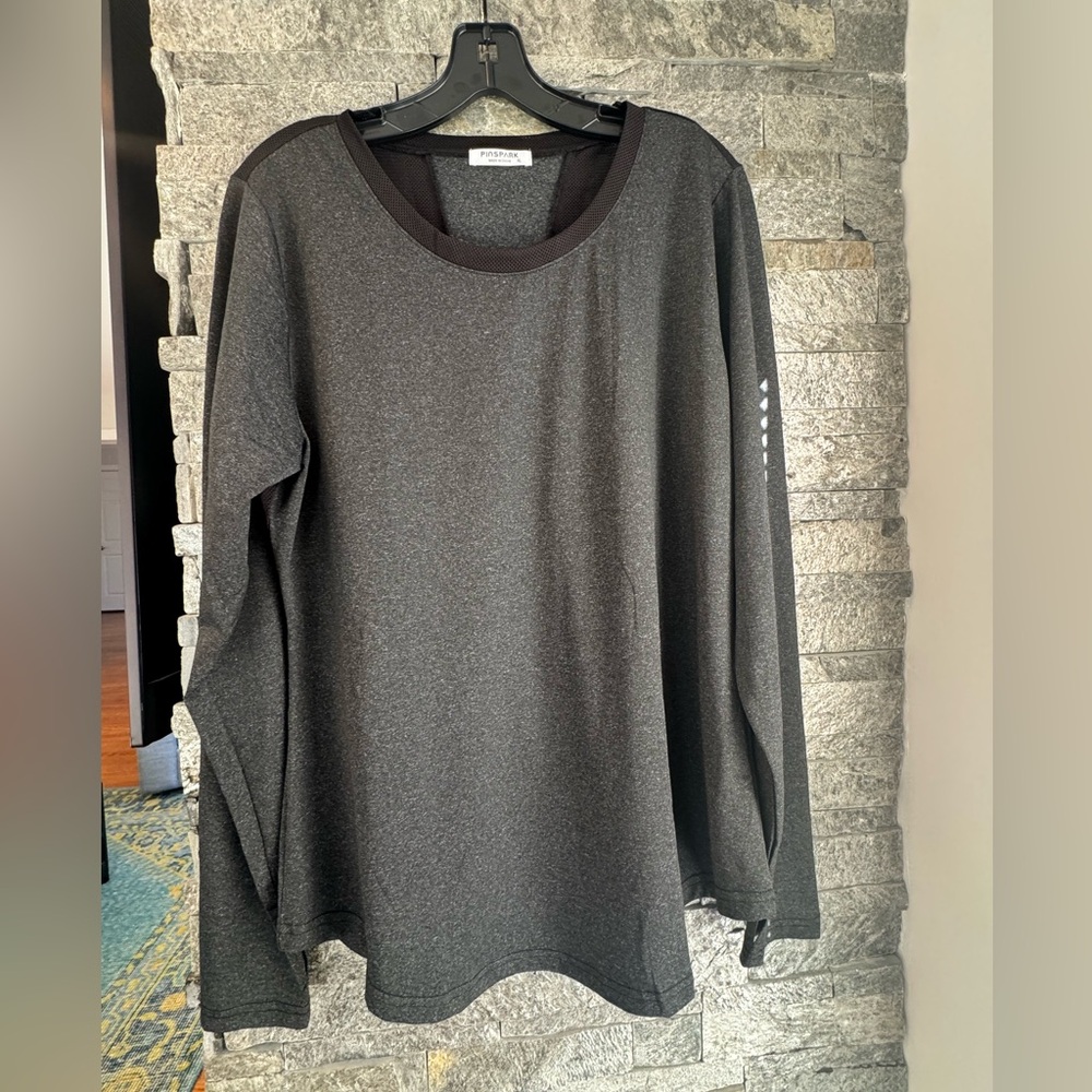 XL Pinspark Heather Charcoal Grey mesh long sleeve athletic top